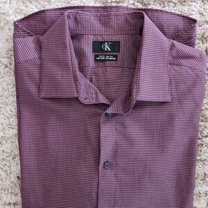 Calvin Klein Men's Dress Shirt Size 2X Red with White Plaid Long Sleeve Slim Fit